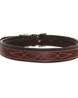 ExionPro Fancy Stitched Padded Leather Dog Collar - Brown Padding