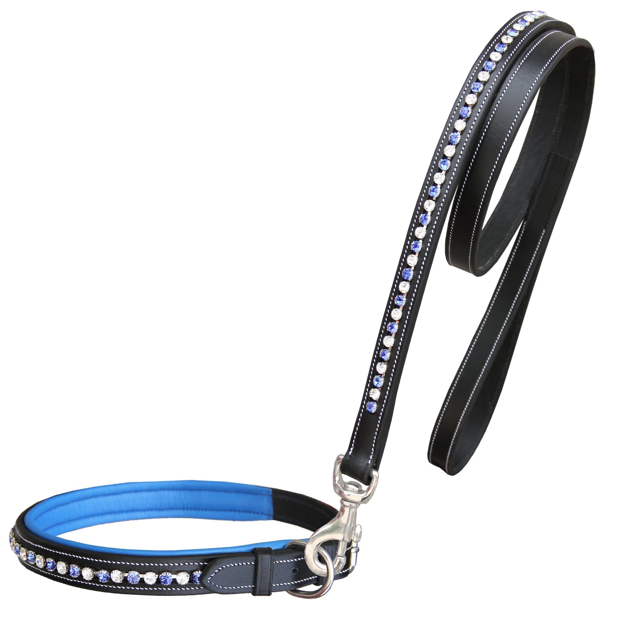 ExionPro White &amp; Blue Bling Dog Collar With Leash