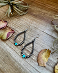 Smaller Sterling saucer Silver Pearls earrings teardrop - With Turquoise