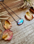 Cotton Candy Turquoise Bar Necklace – Oval Shape – 18" Sterling Chain – Tia Long, Navajo Handmade