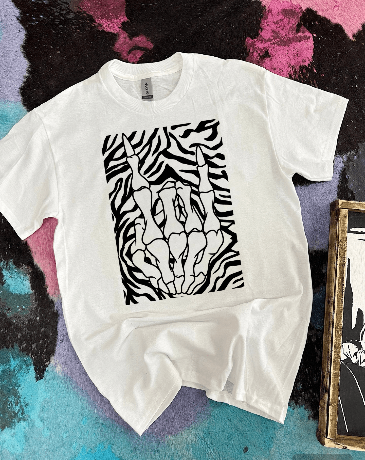Zebra Skelly Hand TEE or CREWNECK