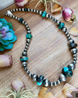 29” Massive Turquoise Rondelle Necklace – Sterling Silver Pearls