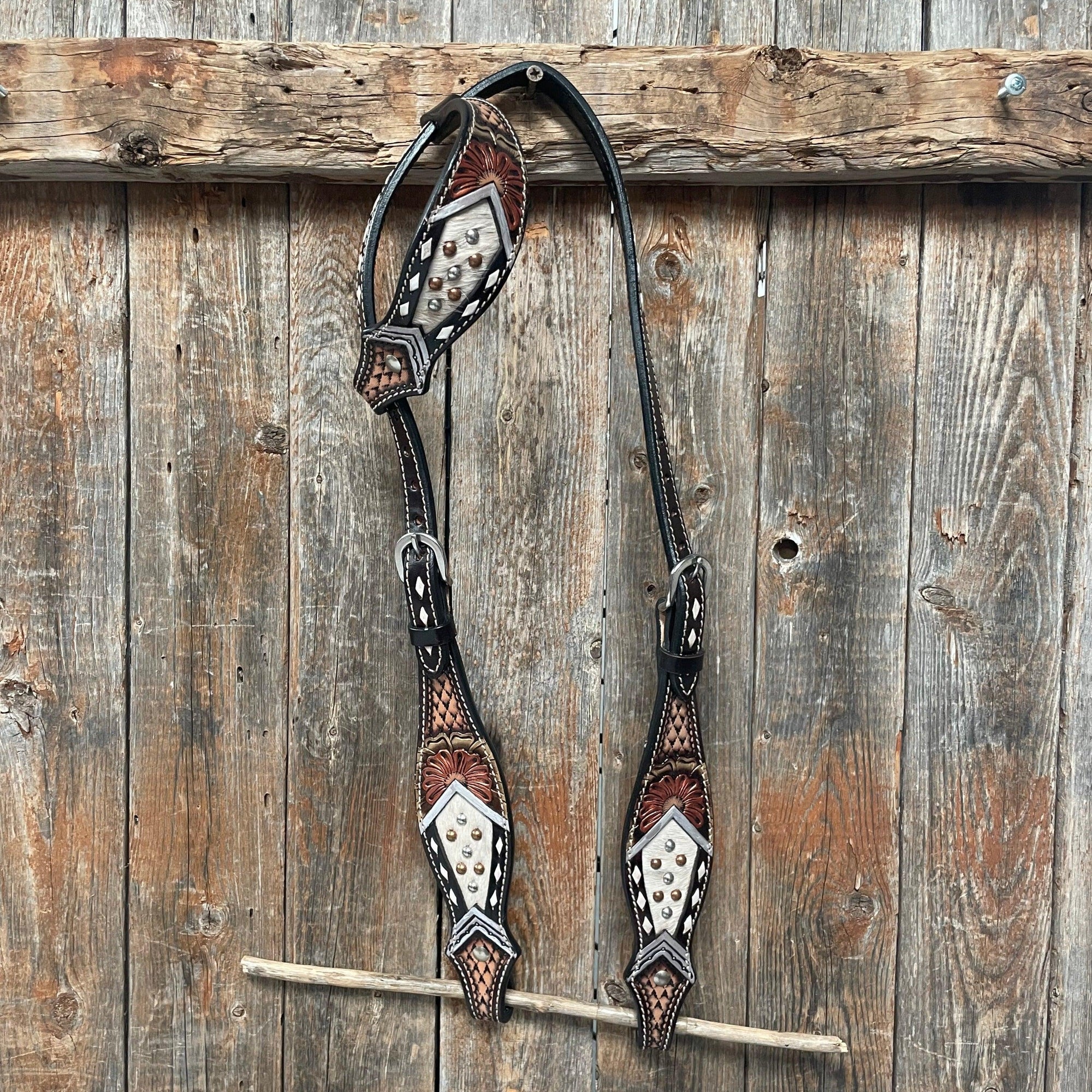 Dark Oil Cowhide One Ear Headstall / Bridle 
