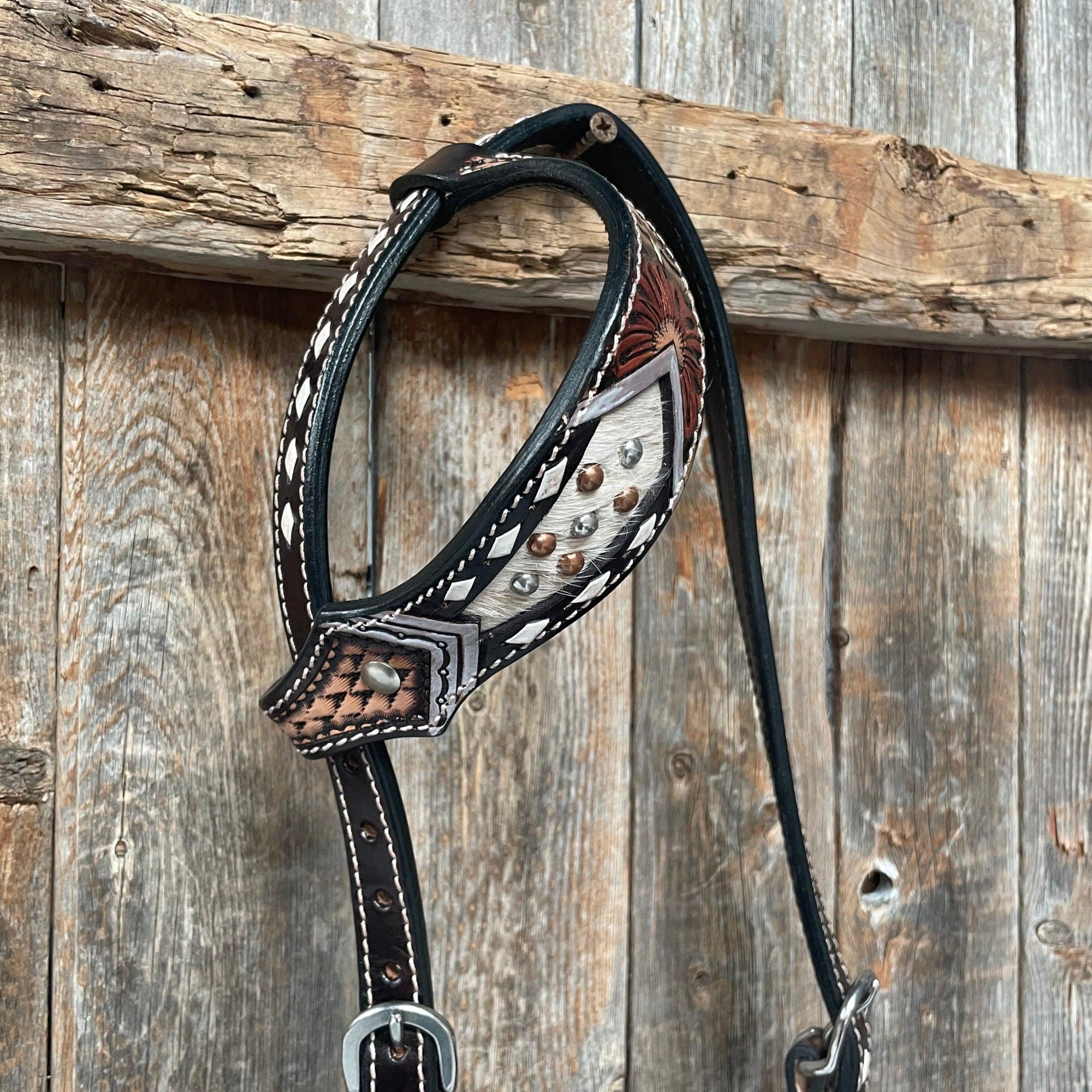 Dark Oil Cowhide One Ear Headstall / Bridle 
