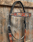 Dark Oil Blue Inlay Browband Headstall / Bridle 