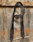 Dark Oil Floral Hand Painted One Ear Headstall / Bridle 