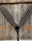 Two Tone Leather - Brass Studded Breastcollar 