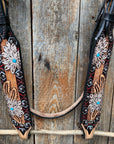 Two Tone Hand Painted flower Browband Headstall / Bridle 