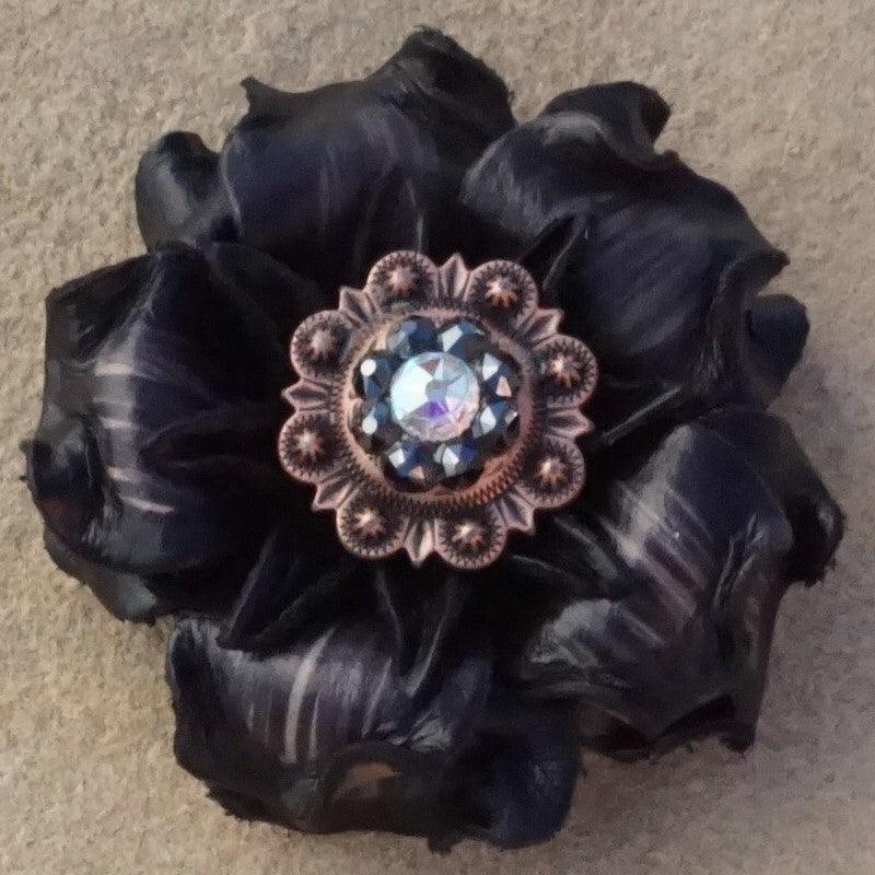 Black Gardenia Flower With Copper Jet &amp; AB 1" Concho