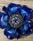 Blue Gardenia Leather Flowers - 1" Crystal Conchos - Options
