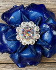 Blue Gardenia Leather Flowers - 1" Crystal Conchos - Options