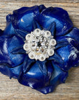 Blue Gardenia Leather Flowers - 1" Crystal Conchos - Options