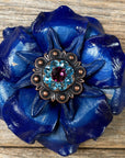 Blue Gardenia Leather Flowers - 1" Crystal Conchos - Options