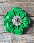 Green Gardenia Leather Flowers - 1" Crystal Conchos - Options