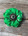 Green Gardenia Leather Flowers - 1" Crystal Conchos - Options
