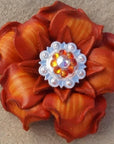 Orange Gardenia Leather Flowers - 1" Crystal Conchos - Options