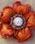Orange Gardenia Leather Flowers - 1" Crystal Conchos - Options