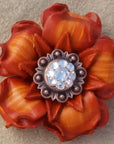 Orange Gardenia Leather Flowers - 1" Crystal Conchos - Options