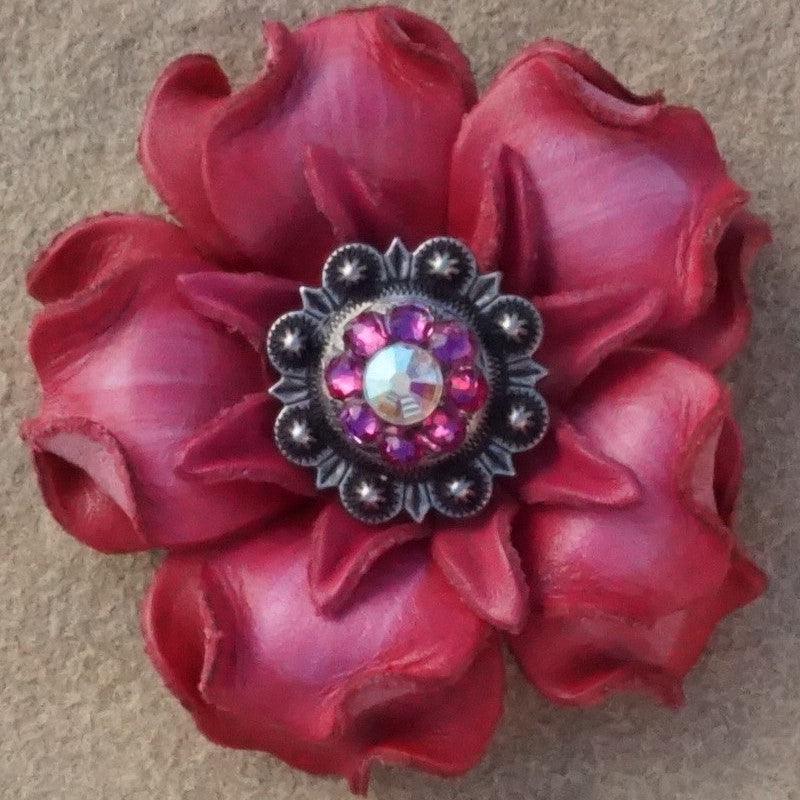 Pink Gardenia Flower With Antique Silver Fuchsia and AB 1" Concho