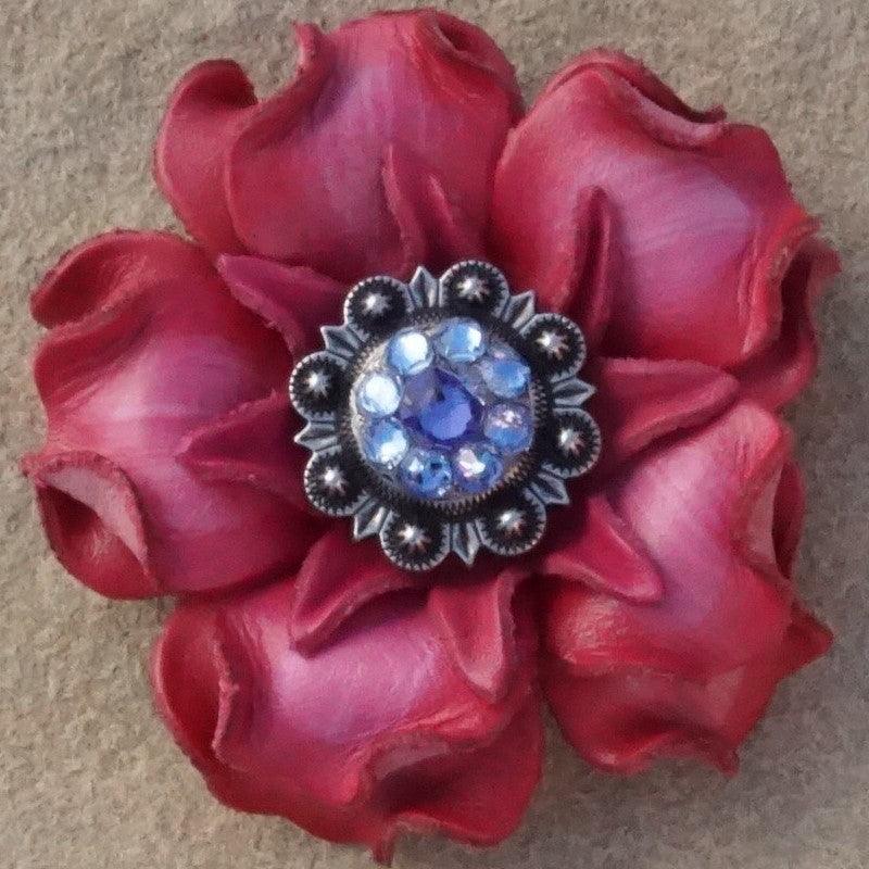 Pink Gardenia Flower With Antique Silver Lilac and Light Sapphire 1" Concho