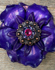 Purple Gardenia Leather Flowers - 1" Crystal Conchos - Options