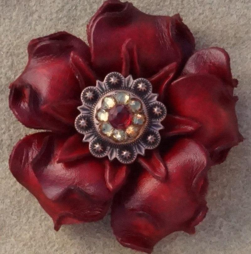 Red Gardenia Flower With Copper Ruby &amp; Champagne 1" Concho