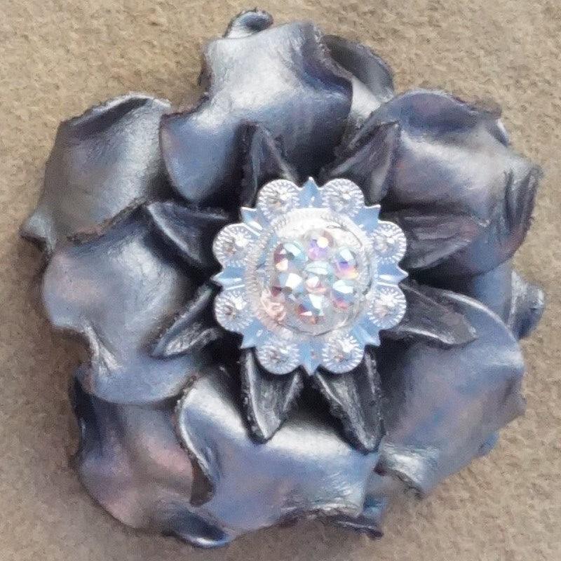 Silver Gardenia Flower With Bright Silver AB 1" Concho