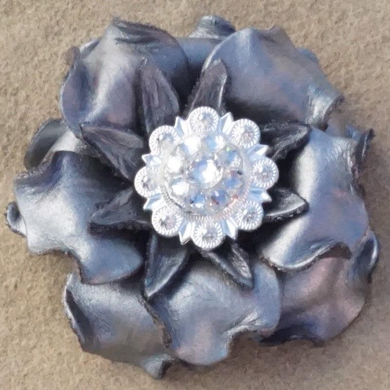 Silver Gardenia Flower With Bright Silver Clear 1" Concho