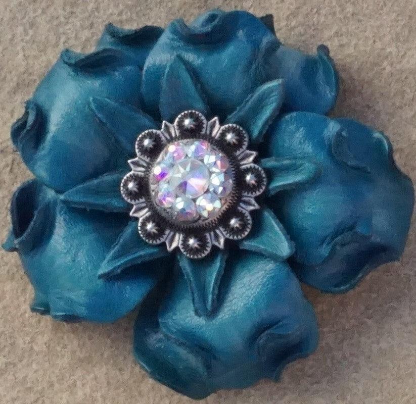 Turquoise Gardenia Leather Flowers - 1" Crystal Conchos - Options
