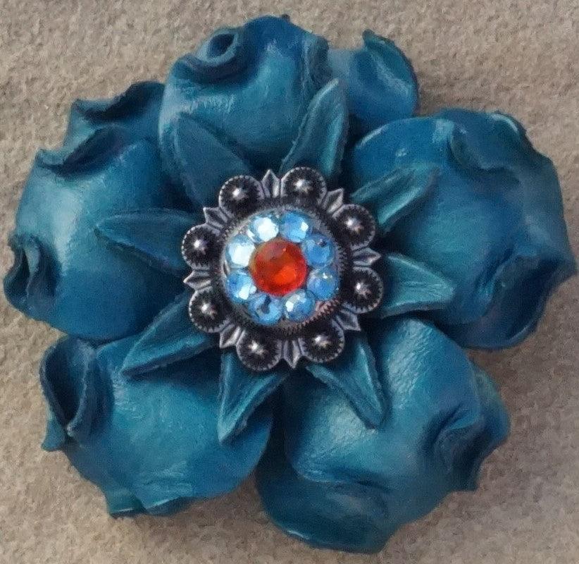 Turquoise Gardenia Leather Flowers - 1" Crystal Conchos - Options