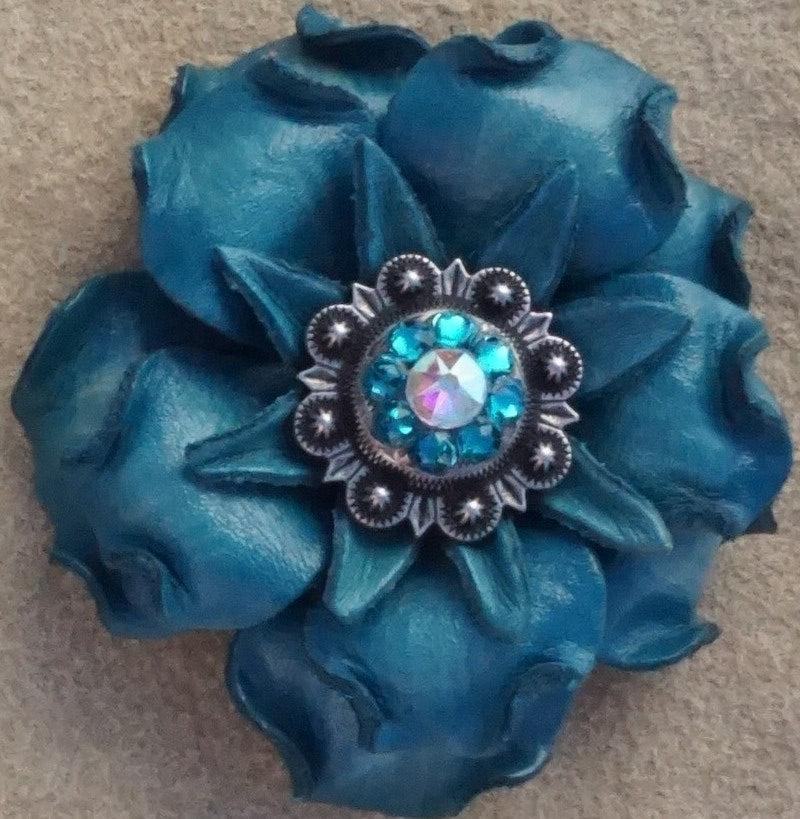 Turquoise Gardenia Leather Flowers - 1" Crystal Conchos - Options