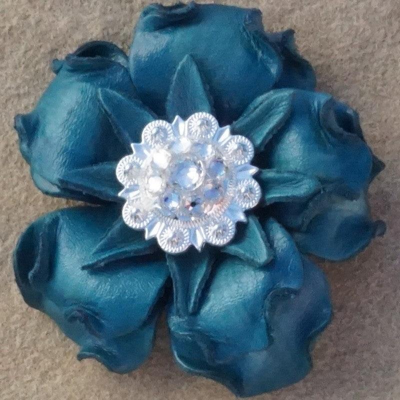 Turquoise Gardenia Leather Flowers - 1" Crystal Conchos - Options
