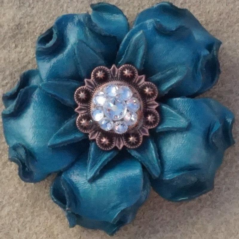Turquoise Gardenia Flower With Copper Clear 1" Concho