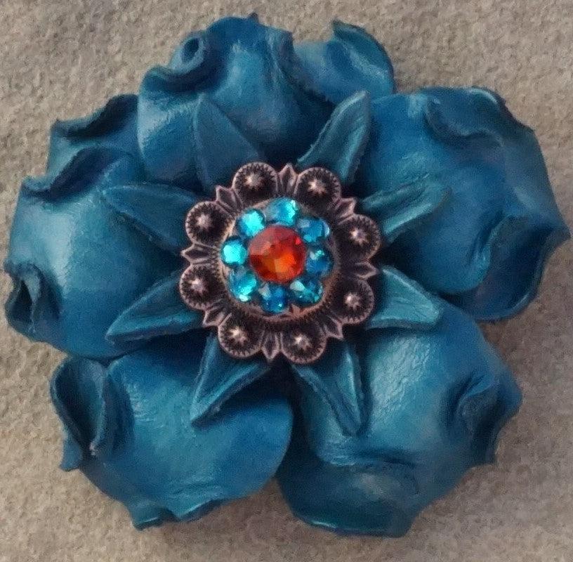 Turquoise Gardenia Leather Flowers - 1" Crystal Conchos - Options