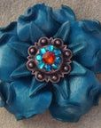 Turquoise Gardenia Leather Flowers - 1" Crystal Conchos - Options