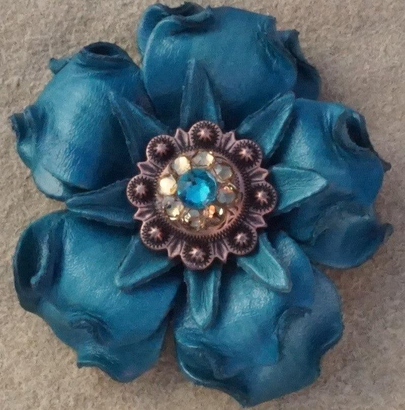Turquoise Gardenia Leather Flowers - 1" Crystal Conchos - Options