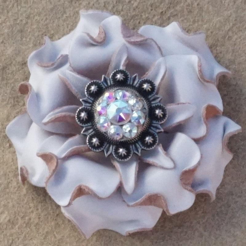 White Gardenia Flower With Antique Silver AB 1" Concho