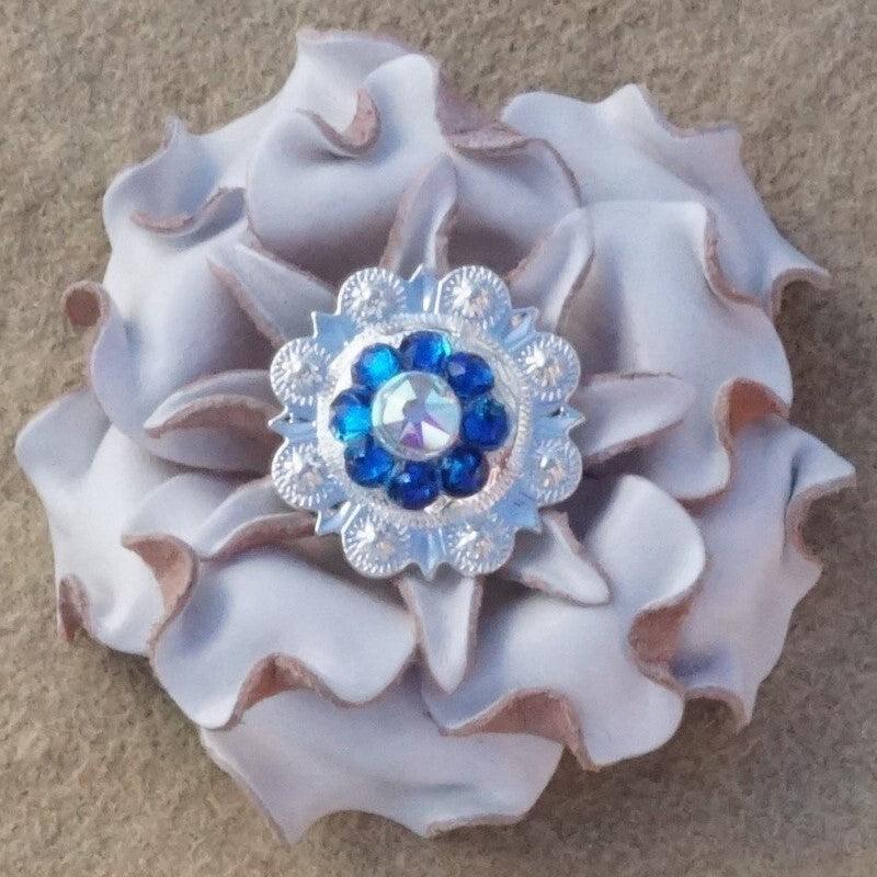 White Gardenia Leather Flowers - 1" Crystal Conchos - Options