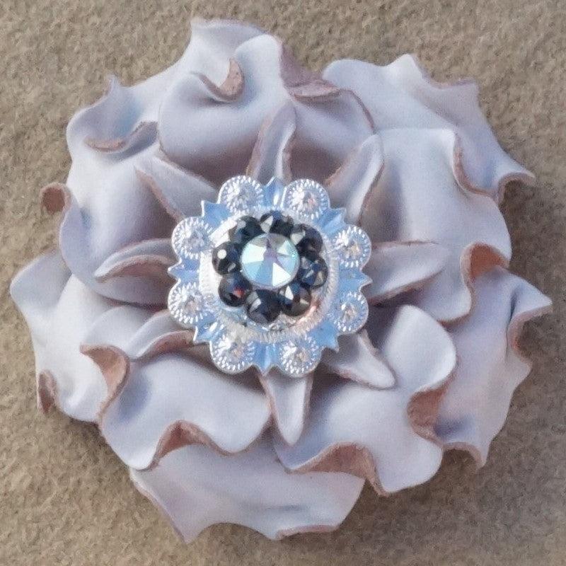 White Gardenia Leather Flowers - 1" Crystal Conchos - Options