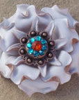 White Gardenia Leather Flowers - 1" Crystal Conchos - Options