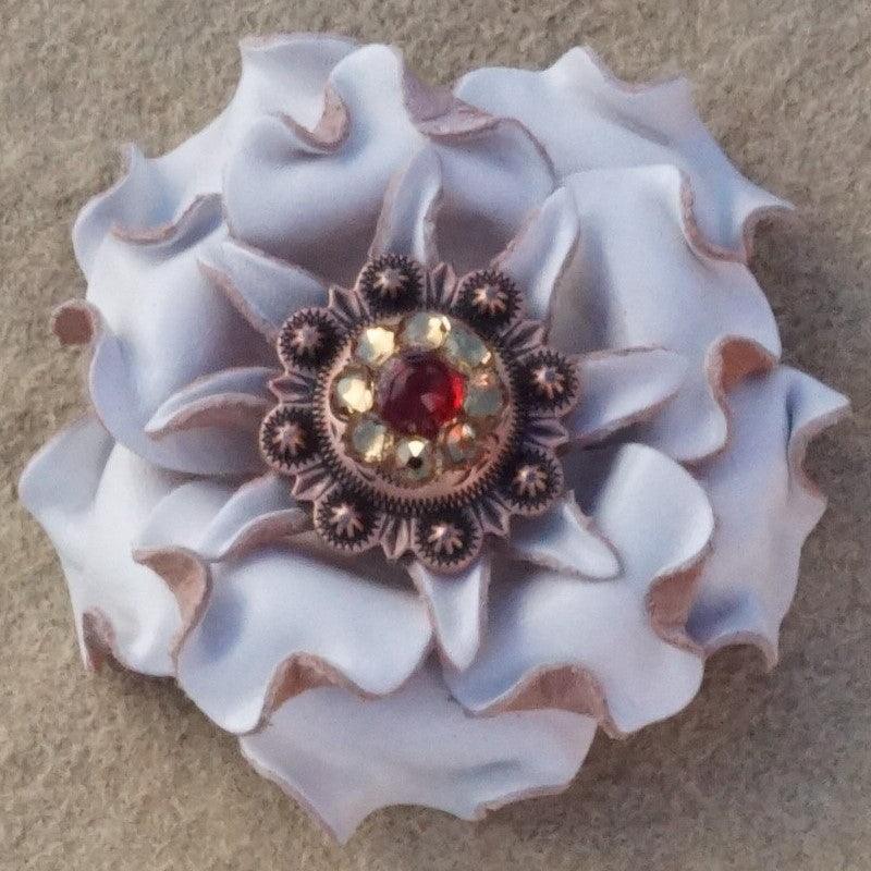 White Gardenia Flower With Copper Ruby and Champagne 1" Concho