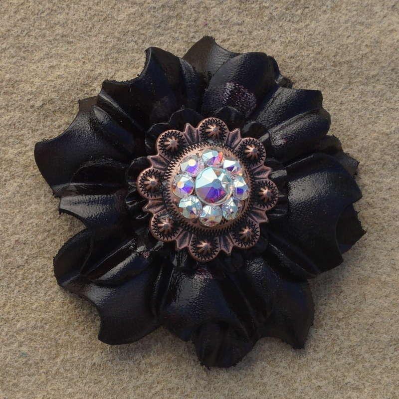 Black Carnation Flower With Copper AB 1" Concho