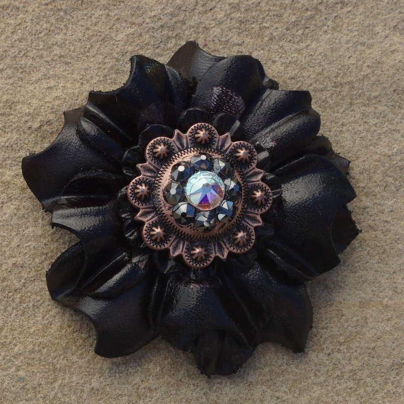 Black Carnation Flower With Copper Jet and AB 1" Concho