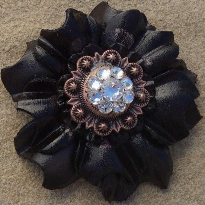 Black Carnations Leather Flowers - 1" Crystal Conchos - Options