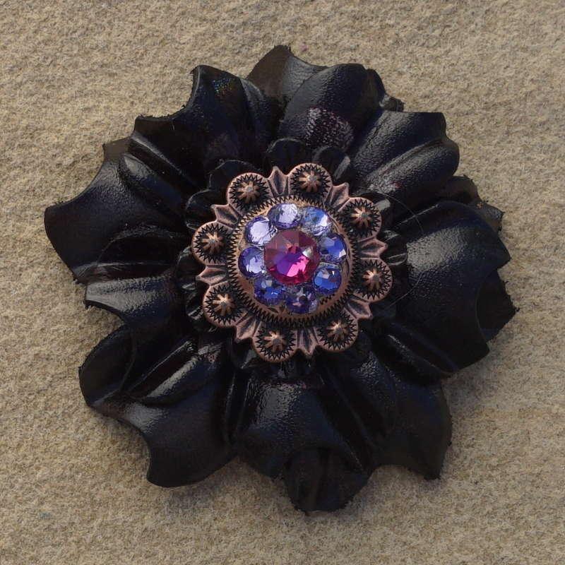 Black Carnation Flower With Copper Fuchsia and Lilac 1" Concho