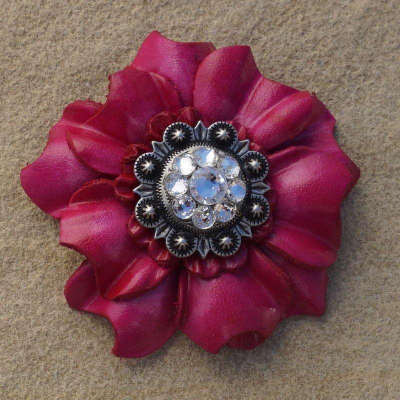 Hot Pink Carnation Flower With Antique Silver Clear 1" Concho