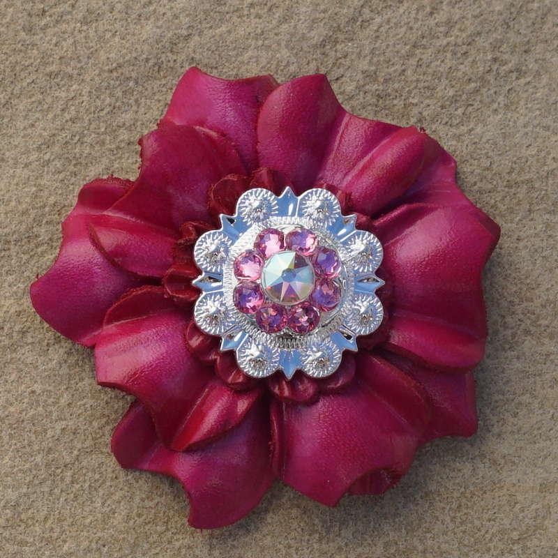 Hot Pink Carnation Flower With Bright Silver Pink and AB 1" Concho