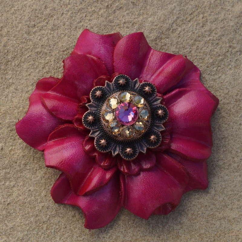 Hot Pink Carnation Flower With Copper Pink &amp; Champagne 1" Concho