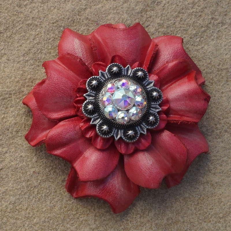 Pink Carnation Flower With Antique Silver AB 1" Concho
