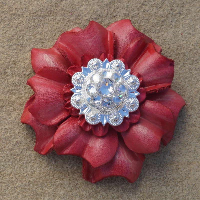 Pink Carnation Flower With Bright Silver Clear 1" Concho